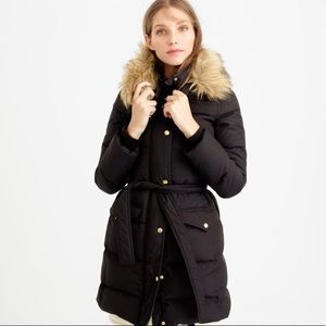 J. Crew Long Puffer Coat w/ removable fur hood